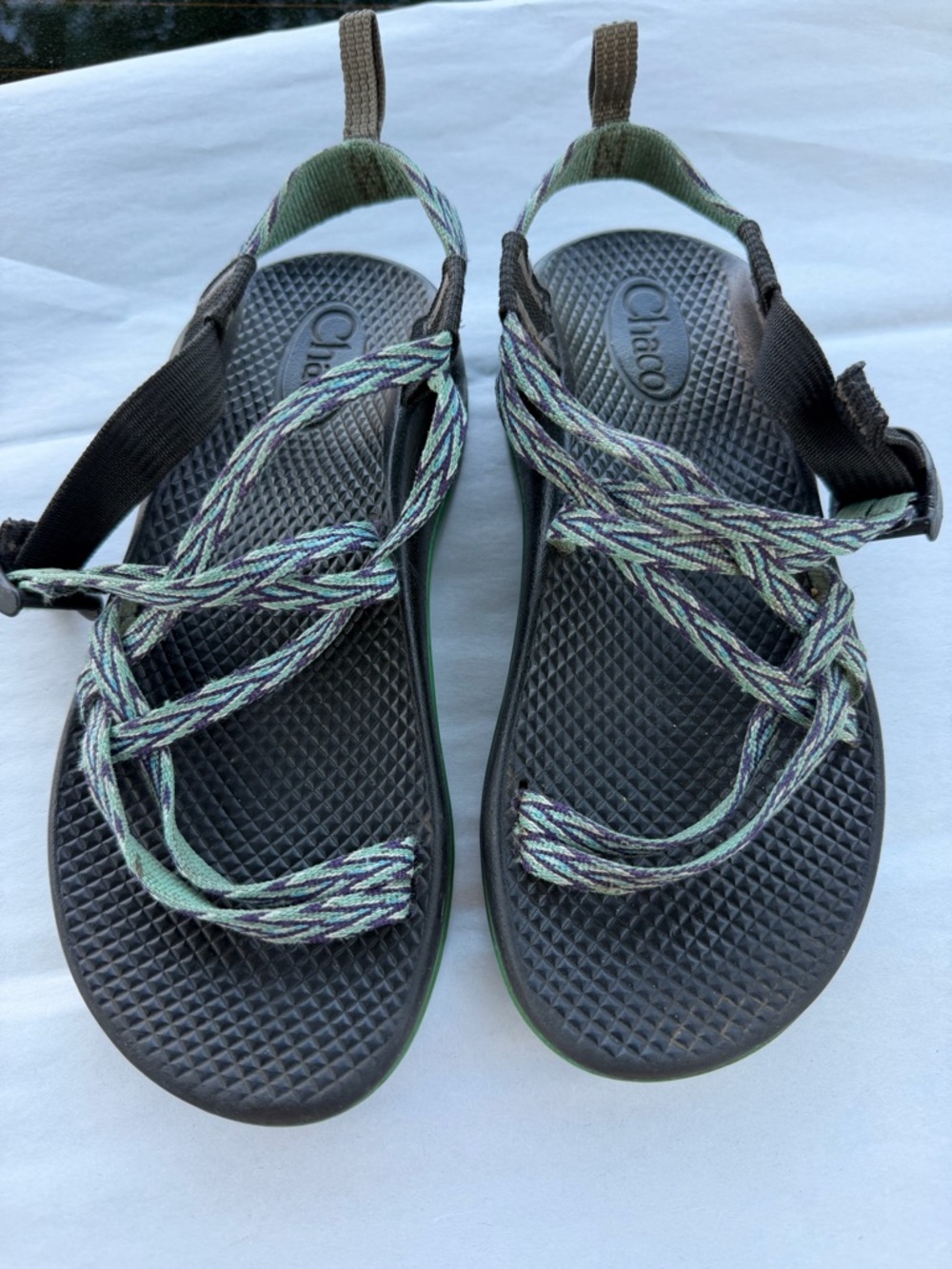 Chaco Women's Black Sandals with Green Multicolor Straps